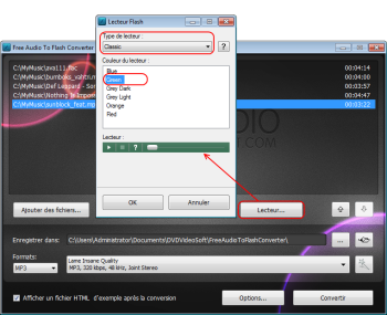 Free Audio to Flash Converter: sélectionnez le lecteur