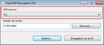 Free DVD Decrypter: sélectionnez le drive d'entrée