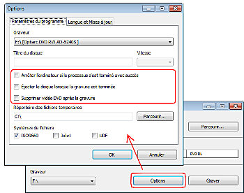 Free DVD Video Burner: établissez les options 