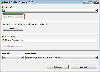 Free DVD Video Converter: choisissez le chemin d'entrée