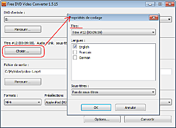 Free DVD Video Converter: choisissez le titre