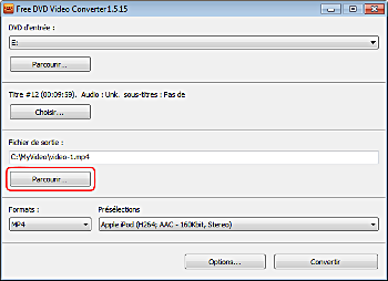 Free DVD Video Converter: sélectionnez la location de sortie