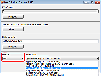 Free DVD Video Converter: sélectionnez le format de sortie