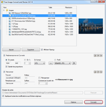 Free Image Convert and Resize: indiquez les dimensions de l'image de sortie et le format du fichier 