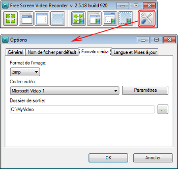 Free Screen Video Recorder: établissez des Options