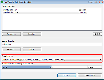 Free Video to DVD Converter: sélectionnez les préréglages de sortie