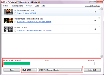 Free YouTube to DVD Converter: sélectionnez le format de sortie