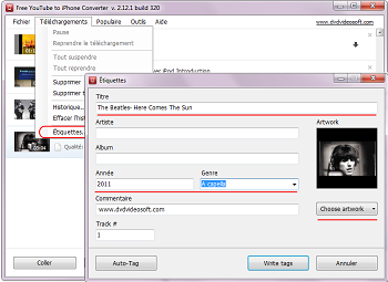 Free YouTube to iPhone Converter: établissez les étiquettes MP3