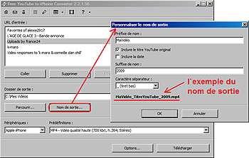 Free YouTube to iPhone Converter: l'exemple du nom de sortie
