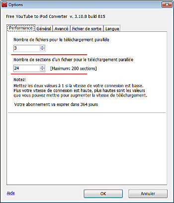 Free YouTube to iPod Converter: établissez les options