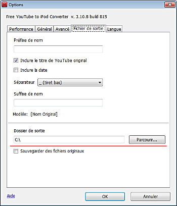 Free YouTube to iPod Converter: établissez les options