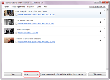Free YouTube to MP3 Converter: sélectionnez le format de sortie