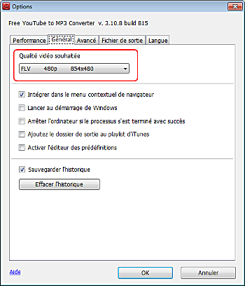 Free YouTube to MP3 Converter: établissez des options