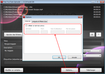 Free YouTube Uploader: établissez les options