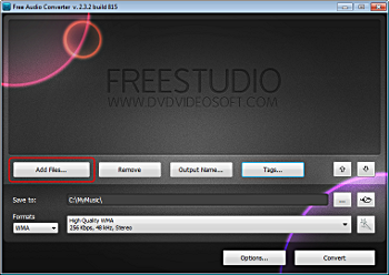 Free Audio Converter: select input audio files