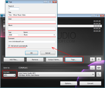 Free Audio Converter: set MP3 tags