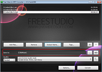 Free Video to MP3 Converter: select output location