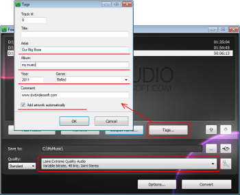 Free Video to MP3 Converter: set tags