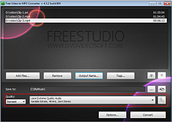 Free Video to MP3 Converter: select presets