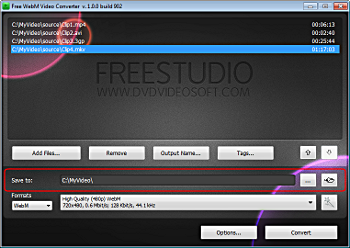 Free WebM Video Converter: select output location