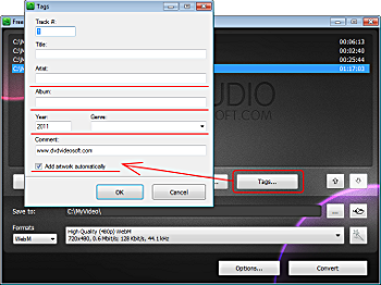 Free WebM Video Converter: set MP3 tags