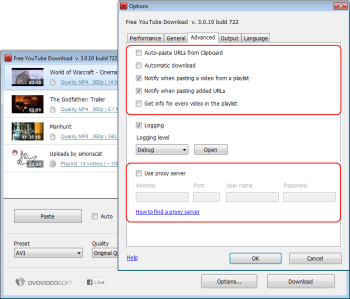 Free YouTube Download: setting options