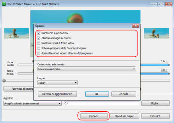 Free 3D Video Maker: seleziona opzioni
