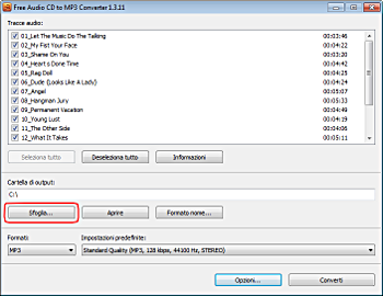 Free Audio CD To MP3 Converter: seleziona la cartella di output