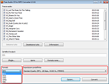 Free Audio CD To MP3 Converter: seleziona il profilo di output