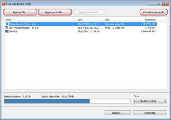 Free Disc Burner: aggiungi i file da masterizzare
