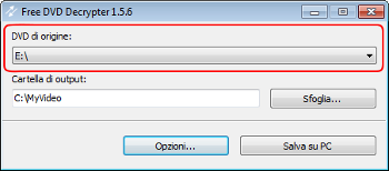 Free DVD Decrypter: seleziona il drive di input