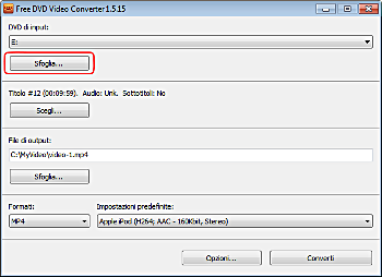 Free DVD Video Converter: seleziona il percorso di input