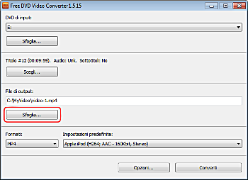 Free DVD Video Converter: seleziona la cartella di output