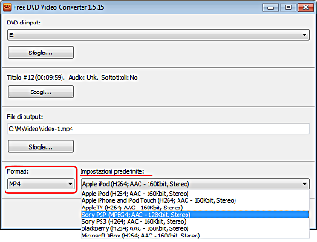 Free DVD Video Converter: seleziona il formato ed il profilo di output