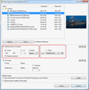 Free Image Convert and Resize: imposta le dimensioni di immagine ed il formato del file di output