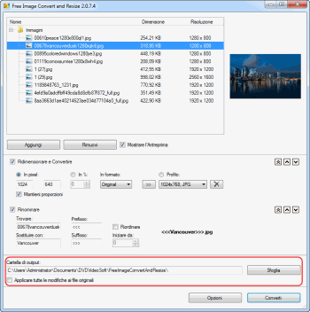 Free Image Convert and Resize: seleziona la cartella di output