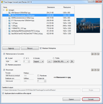 Free Image Convert and Resize: imposta le dimensioni di immagine ed il formato del file di output