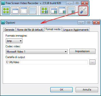 Free Screen Video Recorder: imposta le opzioni