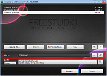 Free Video to MP3 Converter: seleziona la cartella di output