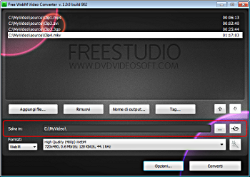 Free WebM Video Converter: seleziona la cartella di output
