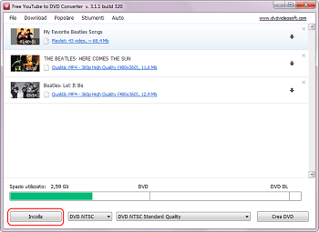 Free YouTube to DVD Converter: aggiungi link YouTube