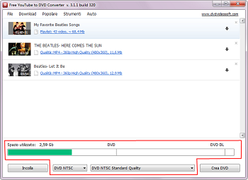 Free YouTube to DVD Converter: seleziona formato di output