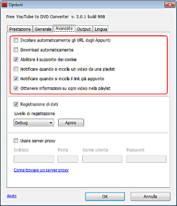 Free YouTube to DVD Converter: imposta opzioni