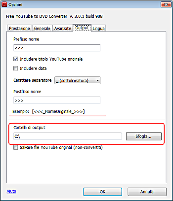 Free YouTube to DVD Converter: imposta opzioni