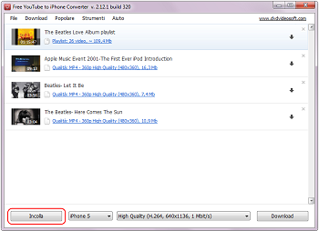 Free YouTube to iPhone Converter: aggiungi link YouTube