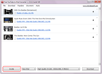 Free YouTube to iPod Converter: aggiungi link YouTube