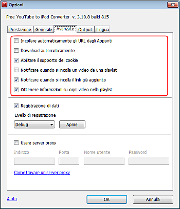 Free YouTube to iPod Converter: imposta opzioni