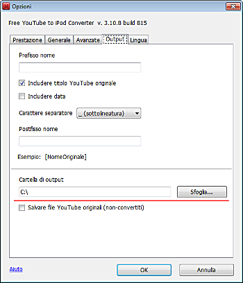 Free YouTube to iPod Converter: imposta opzioni