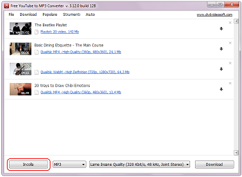Free YouTube to MP3 Converter: aggiungi link YouTube