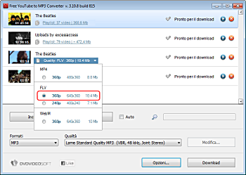 Free YouTube to MP3 Converter: imposta le opzioni